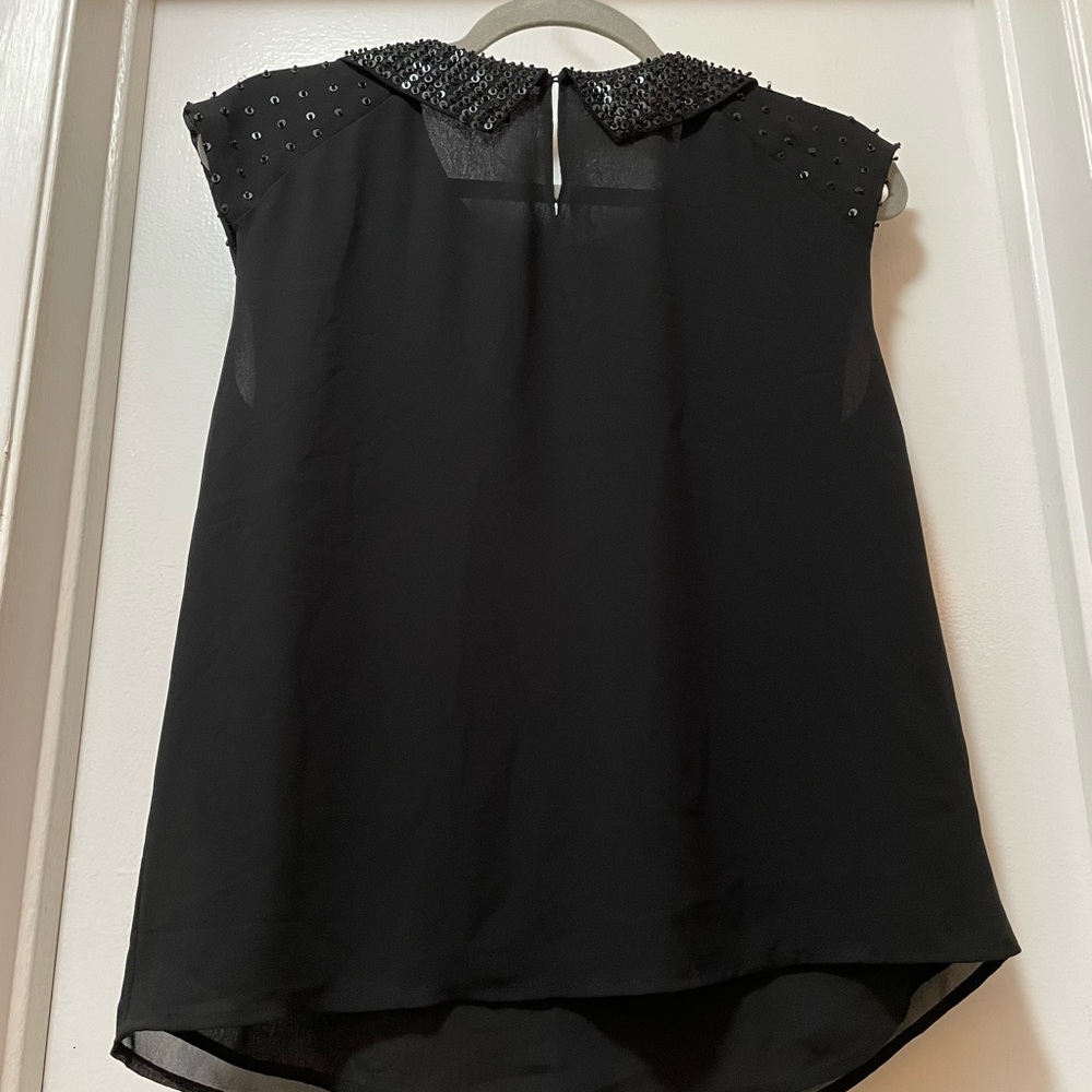 *on hold* Ann Taylor Black Sequin Beaded Collar Blouse - Picture 3 of 12